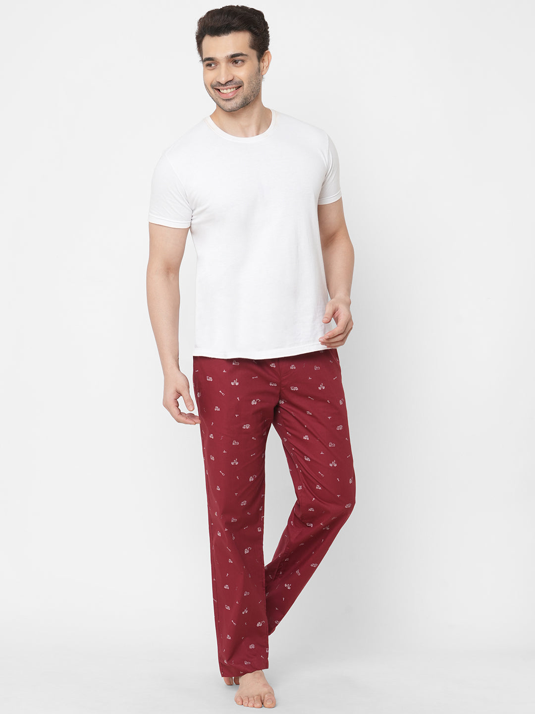 Women's Printed, Maroon, Cotton, Regular Fit, Elasticated, Waistband, Pyjama  With Side Pockets