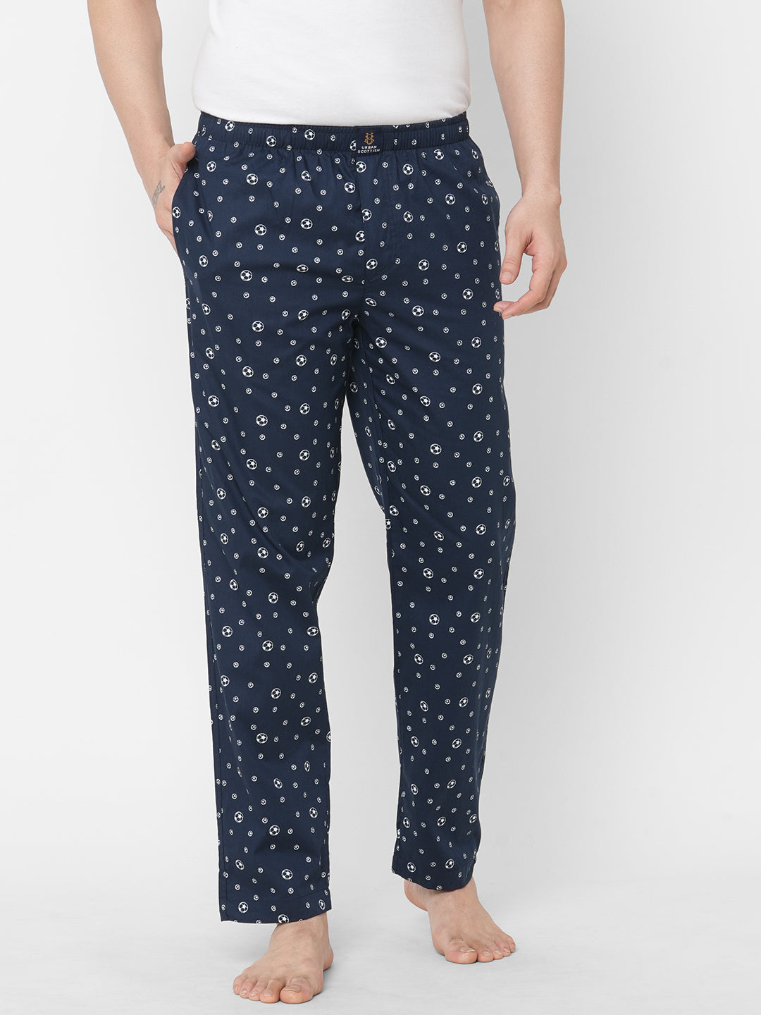 Women's Printed, Navy, Cotton, Regular Fit, Elasticated, Waistband, Pyjama  With Side Pockets