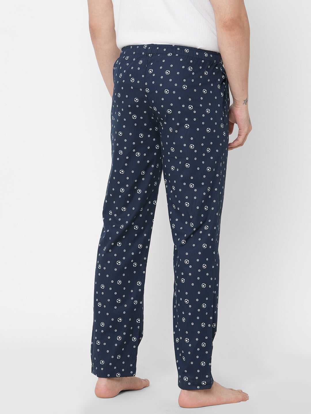 Women's Printed, Navy, Cotton, Regular Fit, Elasticated, Waistband, Pyjama  With Side Pockets