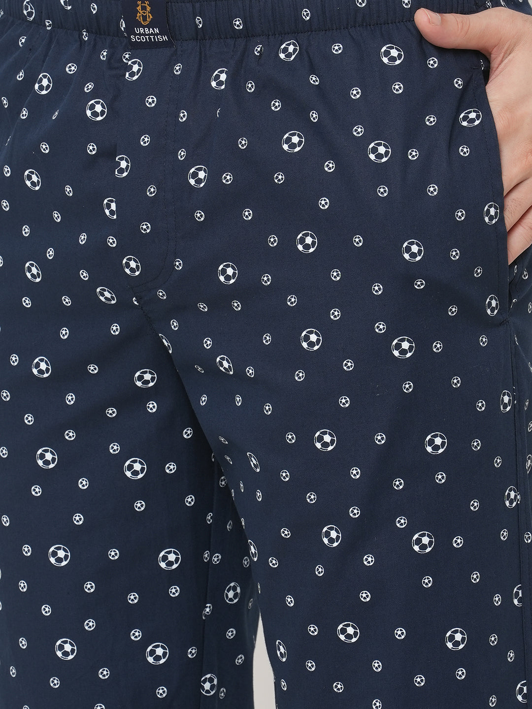 Women's Printed, Navy, Cotton, Regular Fit, Elasticated, Waistband, Pyjama  With Side Pockets