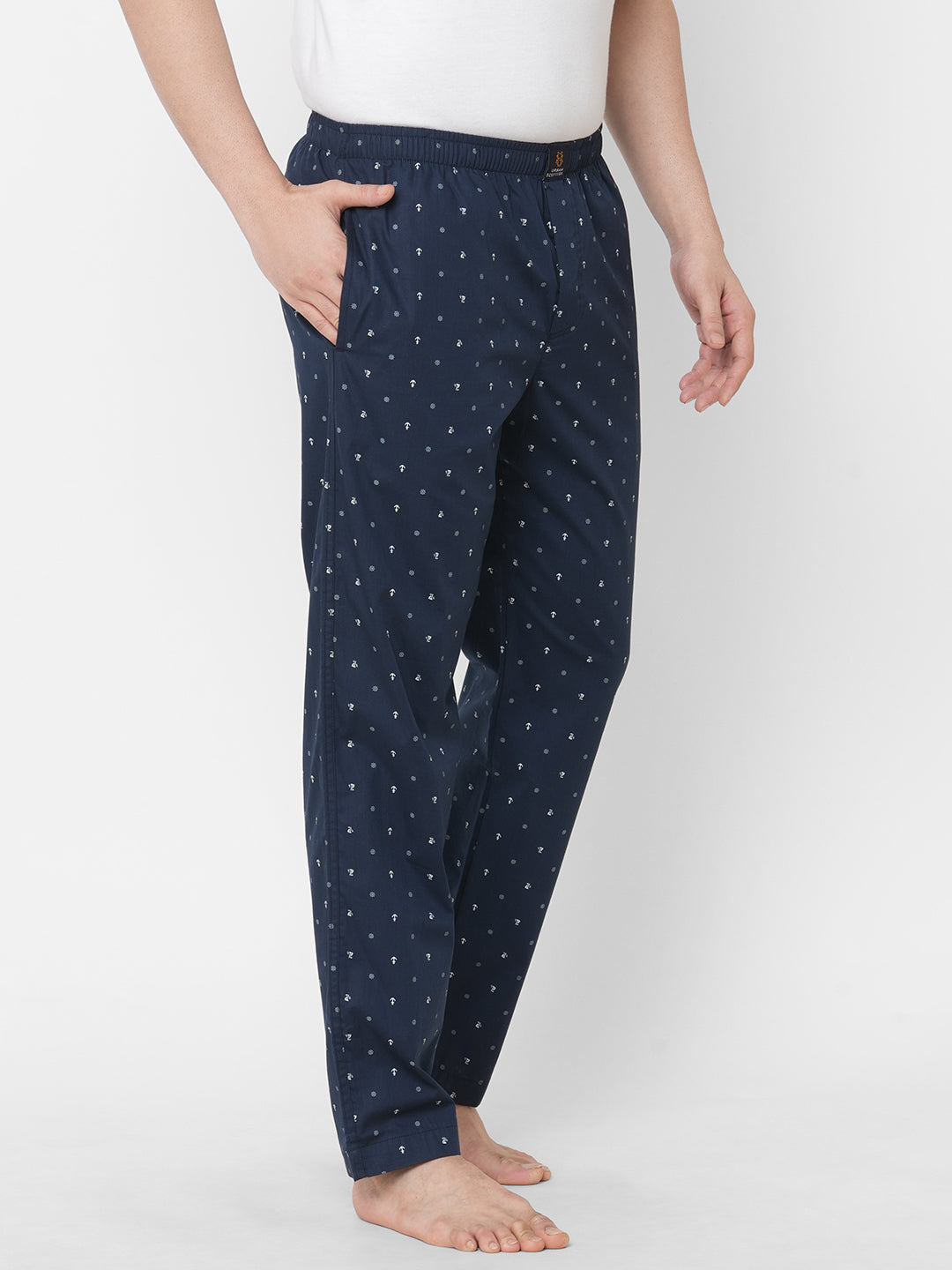 Women's Printed, Navy, Cotton, Regular Fit, Elasticated, Waistband, Pyjama  With Side Pockets