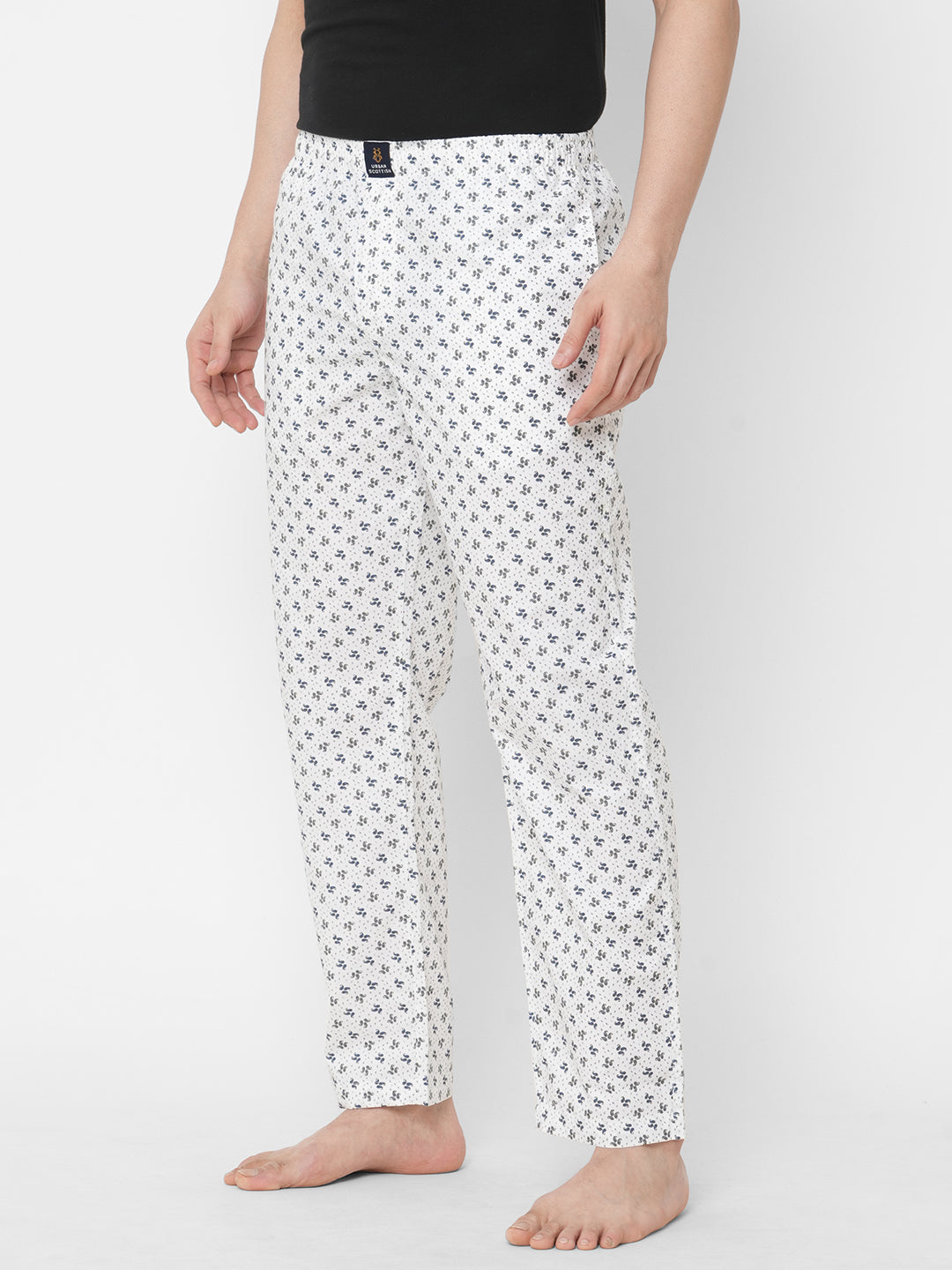 Women's Printed, White, Cotton, Regular Fit, Elasticated, Waistband, Pyjama  With Side Pockets