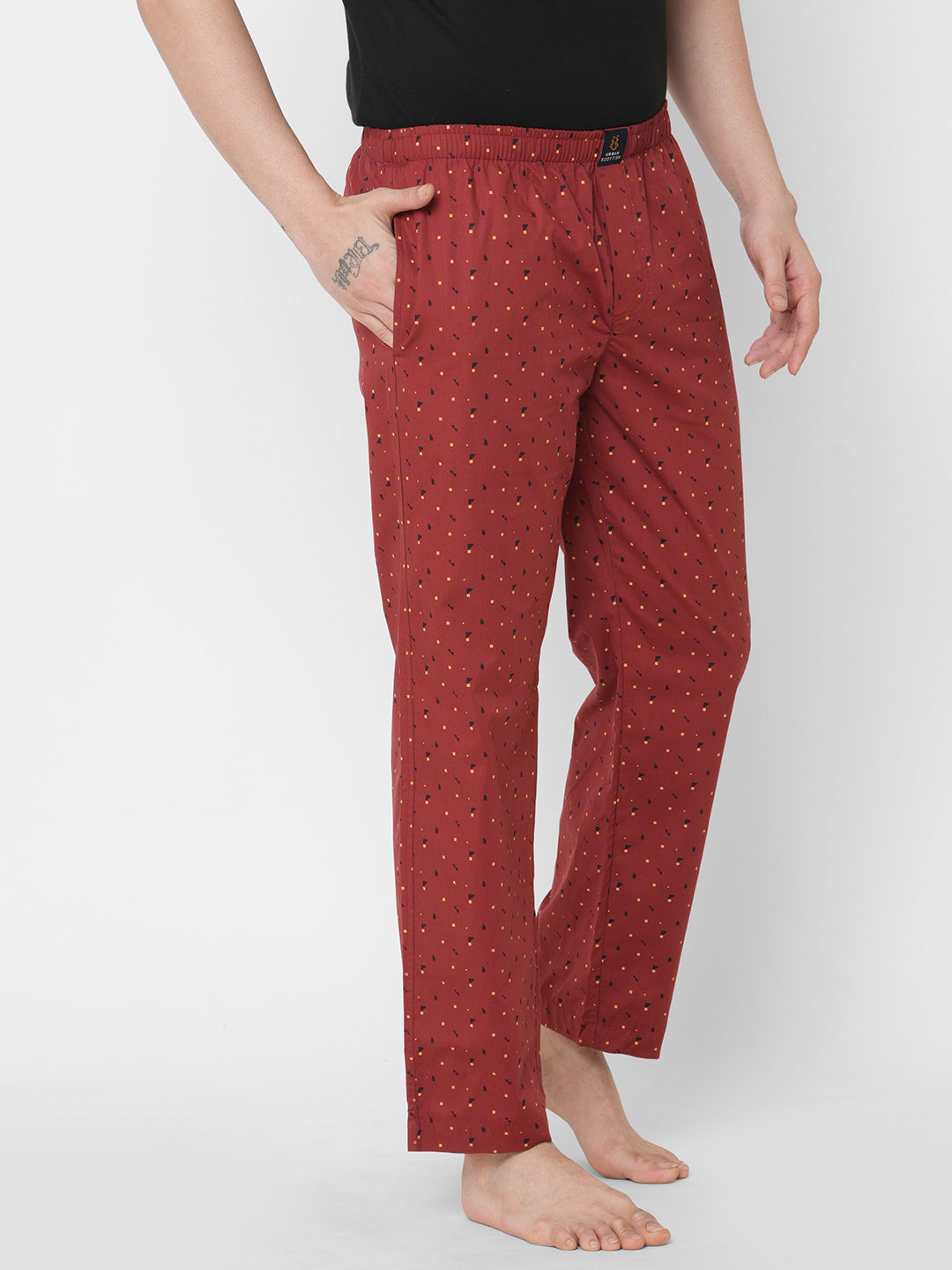 Women's Printed, Wine, Cotton, Regular Fit, Elasticated, Waistband, Pyjama  With Side Pockets