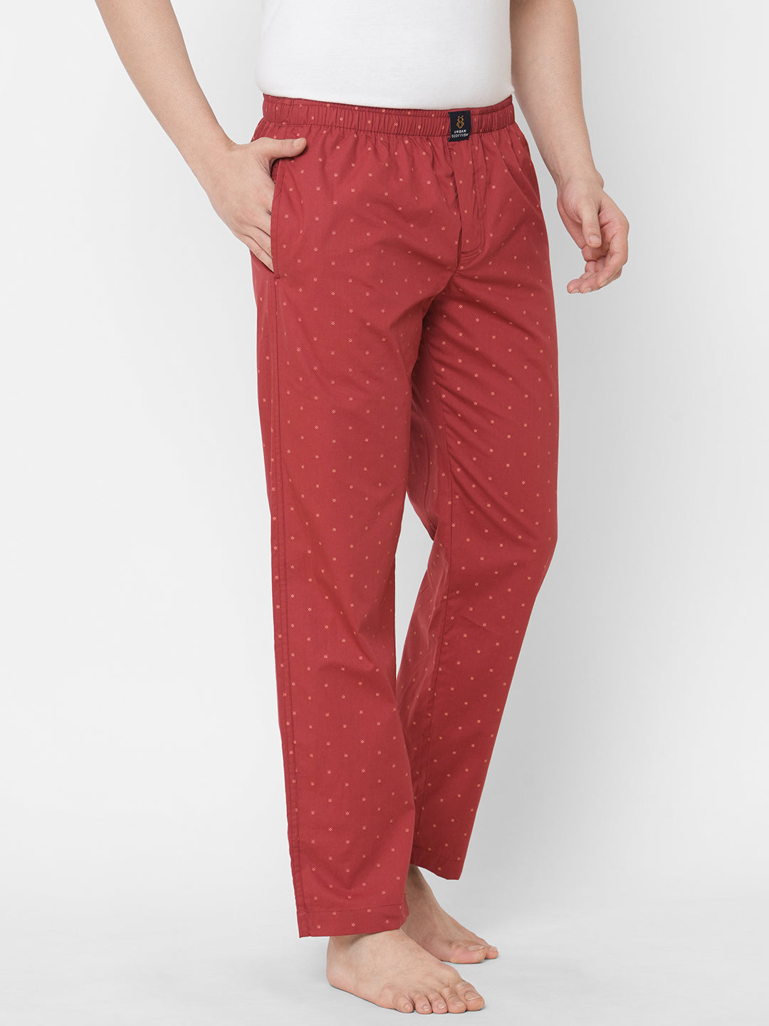 Women's Printed, Maroon, Cotton, Regular Fit, Elasticated, Waistband, Pyjama  With Side Pockets