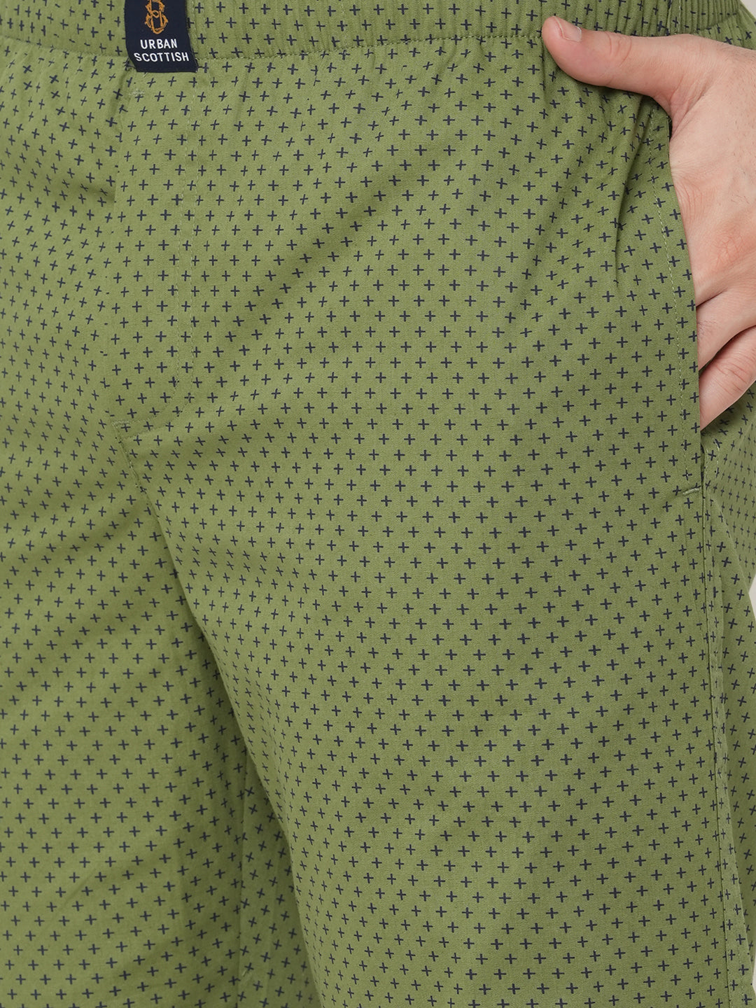 Women's Printed, Olive, Cotton, Regular Fit, Elasticated, Waistband, Pyjama  With Side Pockets