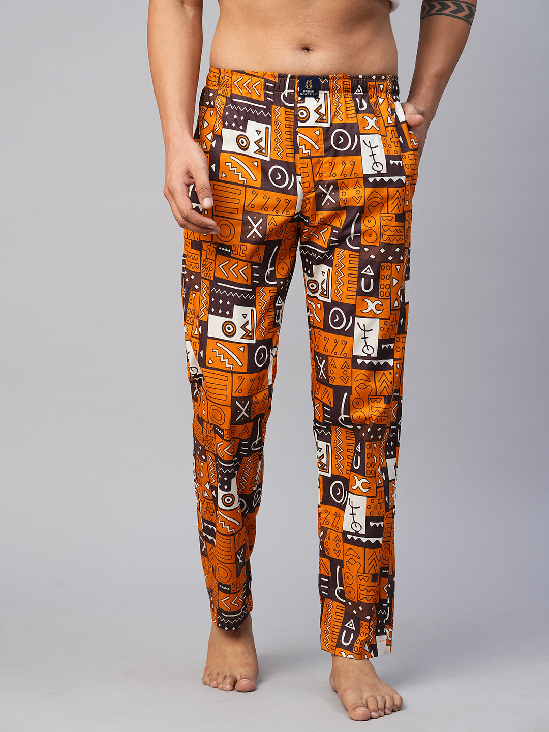 Men's Printed, Multicolor, Cotton, Regular Fit, Elasticated, Waistband, Pyjama  With Side Pockets