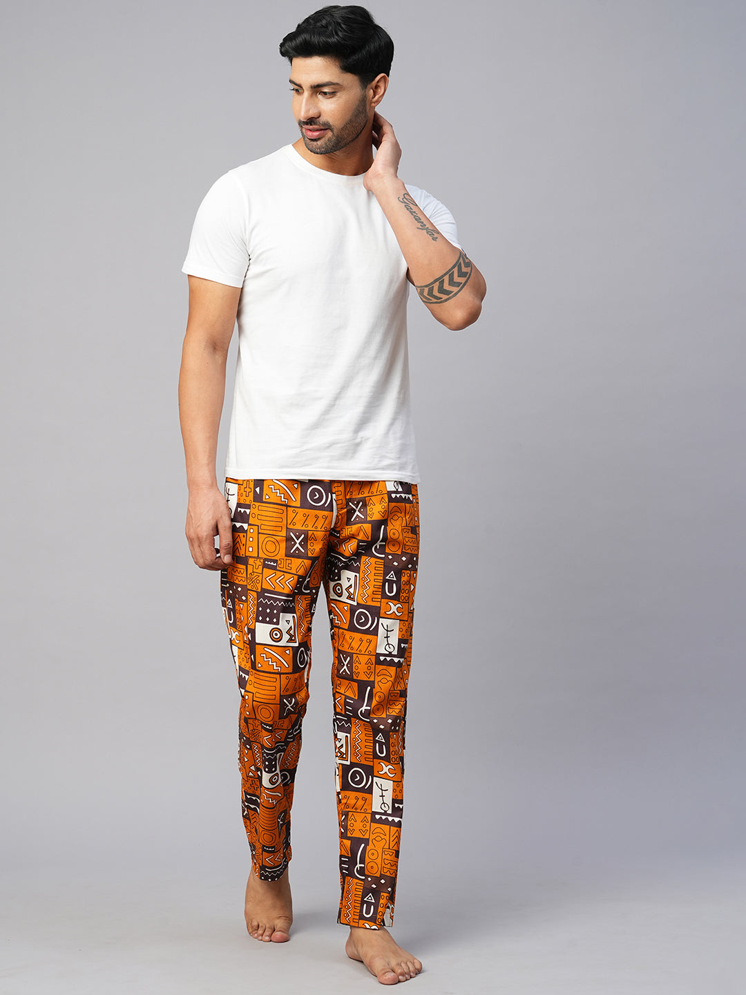 Men's Printed, Multicolor, Cotton, Regular Fit, Elasticated, Waistband, Pyjama  With Side Pockets