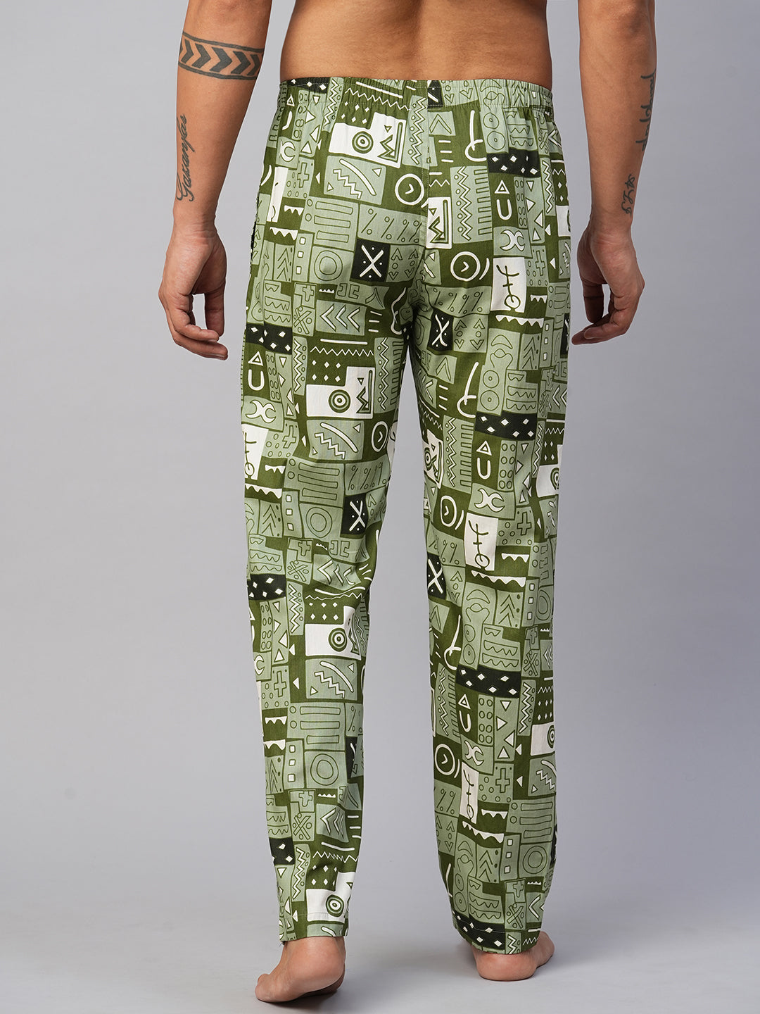 Men's Printed, Green, Cotton, Regular Fit, Elasticated, Waistband, Pyjama  With Side Pockets