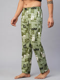 Men's Printed, Green, Cotton, Regular Fit, Elasticated, Waistband, Pyjama  With Side Pockets