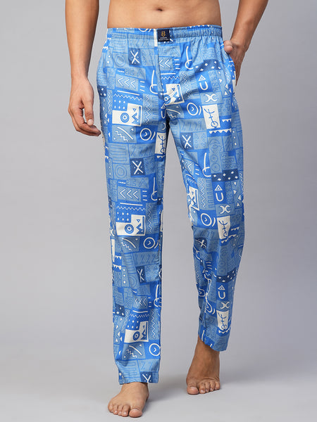 Men's Printed, Blue, Cotton, Regular Fit, Elasticated