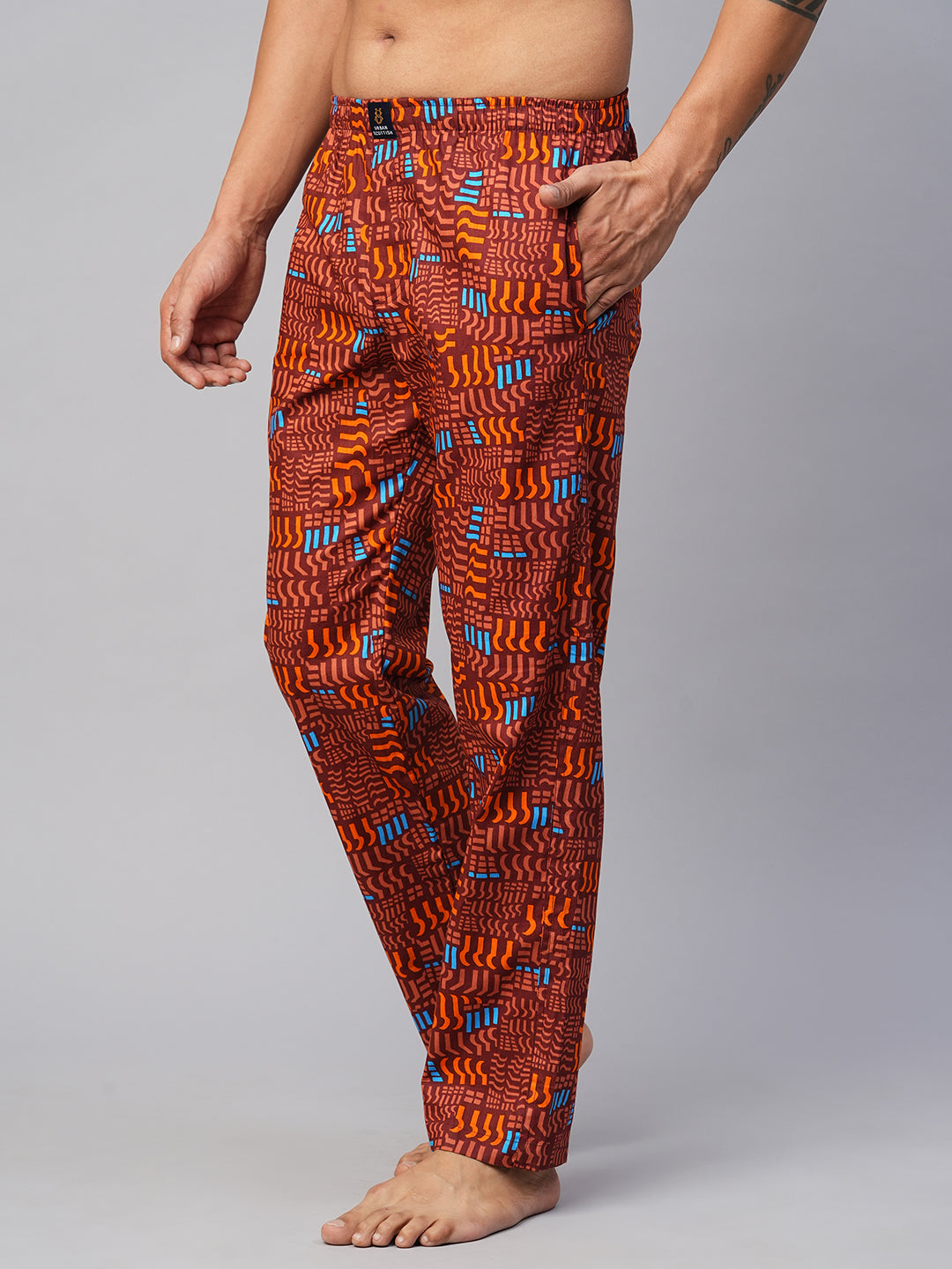 Men's Printed, Multicolor, Cotton, Regular Fit, Elasticated, Waistband, Pyjama  With Side Pockets