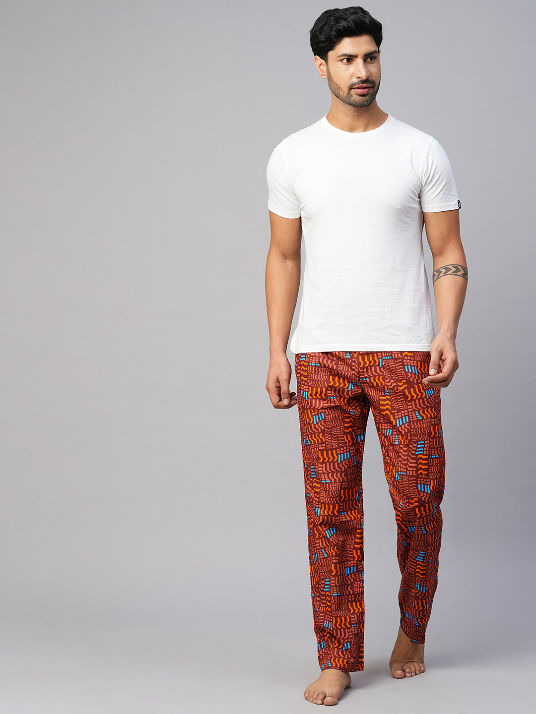 Men's Printed, Multicolor, Cotton, Regular Fit, Elasticated, Waistband, Pyjama  With Side Pockets