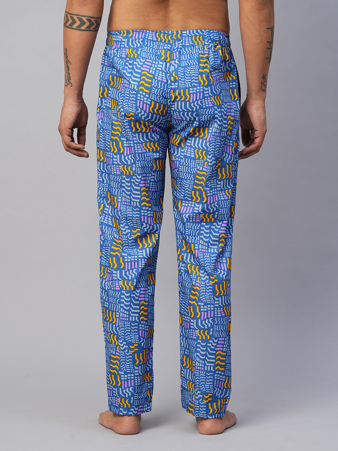 Men's Printed, Blue, Cotton, Regular Fit, Elasticated, Waistband, Pyjama  With Side Pockets