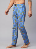 Men's Printed, Blue, Cotton, Regular Fit, Elasticated, Waistband, Pyjama  With Side Pockets