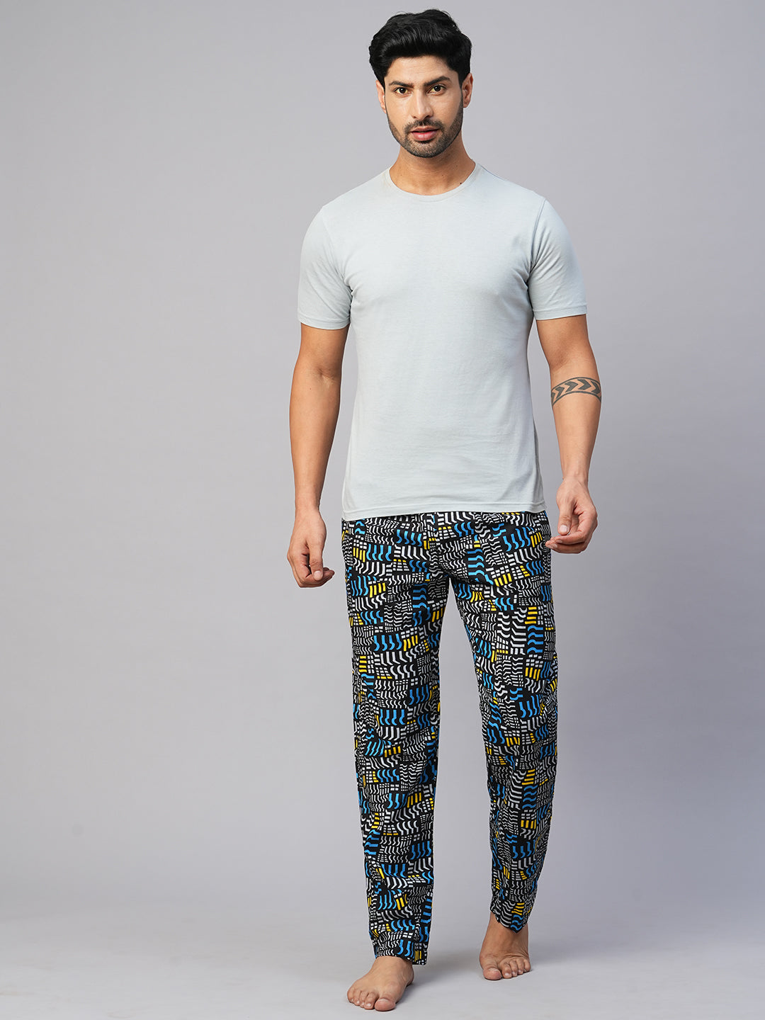 Men's Printed, Multicolor, Cotton, Regular Fit, Elasticated, Waistband, Pyjama  With Side Pockets