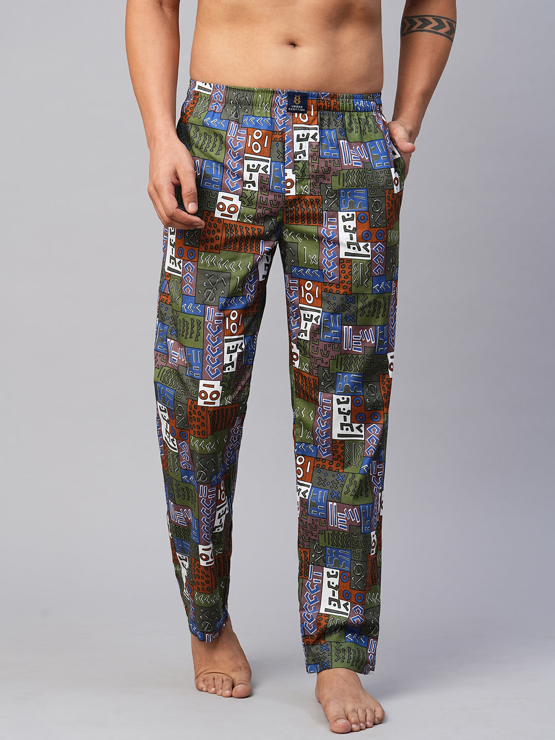 Men's Printed, Multicolor, Cotton, Regular Fit, Elasticated, Waistband, Pyjama  With Side Pockets