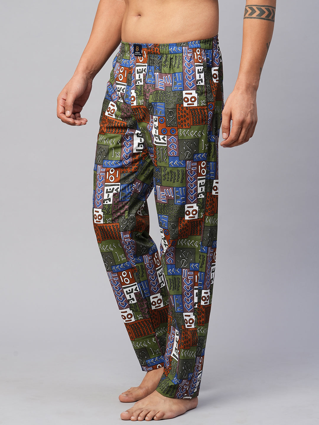 Men's Printed, Multicolor, Cotton, Regular Fit, Elasticated, Waistband, Pyjama  With Side Pockets