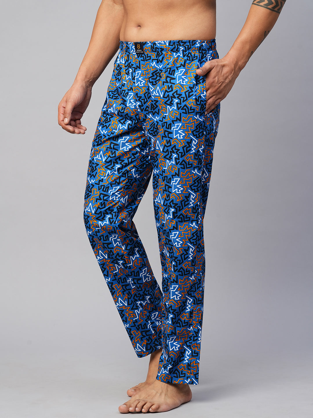 Men's Printed, Multicolor, Cotton, Regular Fit, Elasticated, Waistband, Pyjama  With Side Pockets