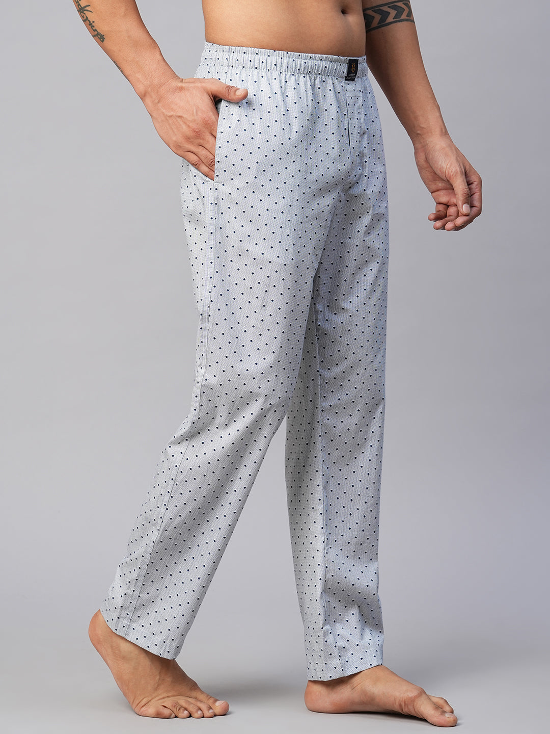 Men's Printed, Grey, Cotton, Regular Fit, Elasticated, Waistband, Pyjama  With Side Pockets