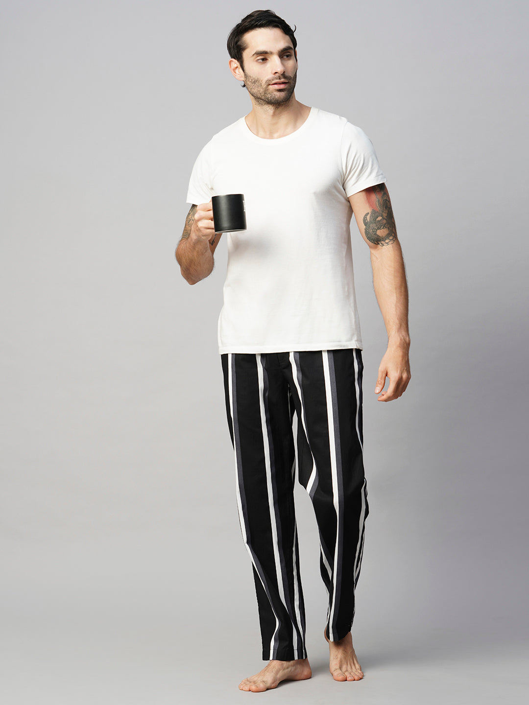 Men's Printed, Black, Cotton, Regular Fit, Elasticated, Waistband, Pyjama  With Side Pockets