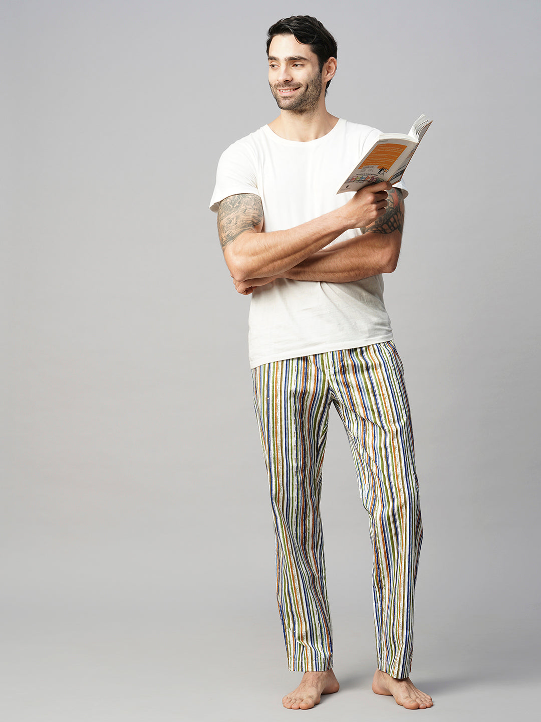 Men's Printed, Multicolor, Cotton, Regular Fit, Elasticated, Waistband, Pyjama  With Side Pockets