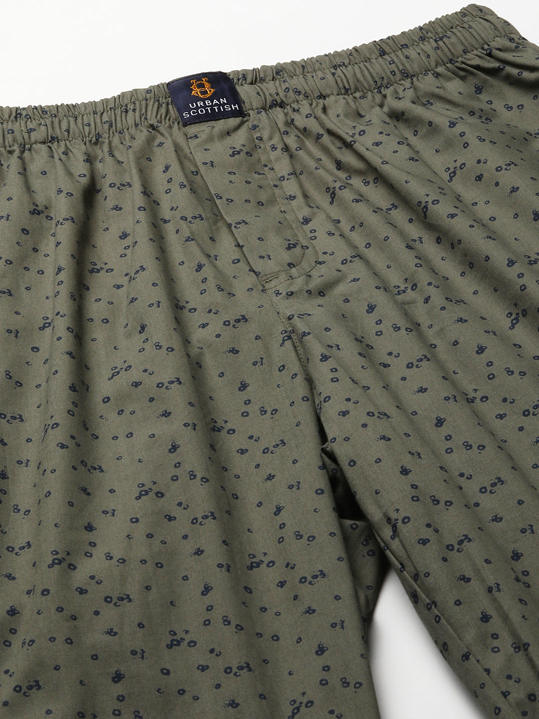 Men's Printed, Olive, Cotton, Regular Fit, Elasticated, Waistband, Pyjama  With Side Pockets