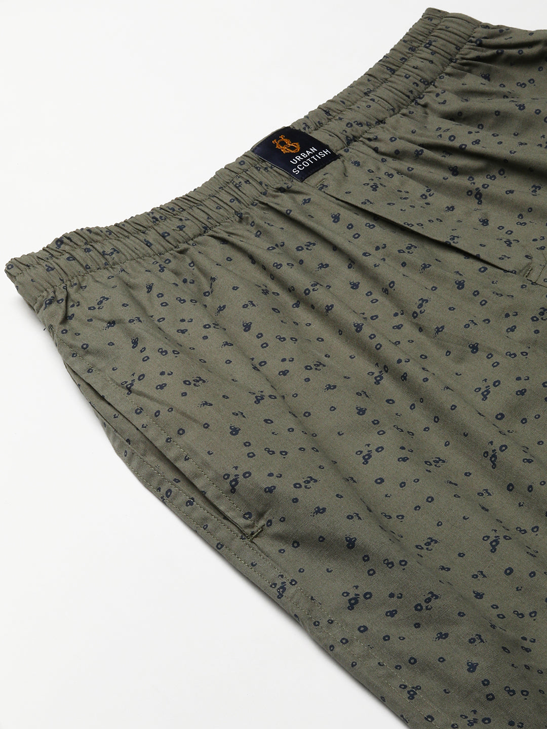 Men's Printed, Olive, Cotton, Regular Fit, Elasticated, Waistband, Pyjama  With Side Pockets