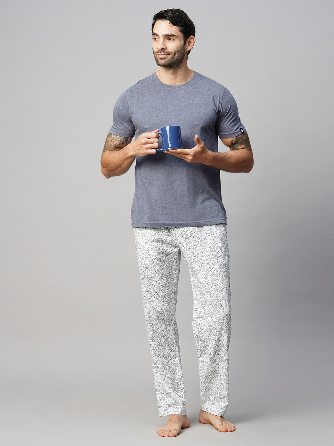 Men's Printed, White, Cotton, Regular Fit, Elasticated, Waistband, Pyjama  With Side Pockets