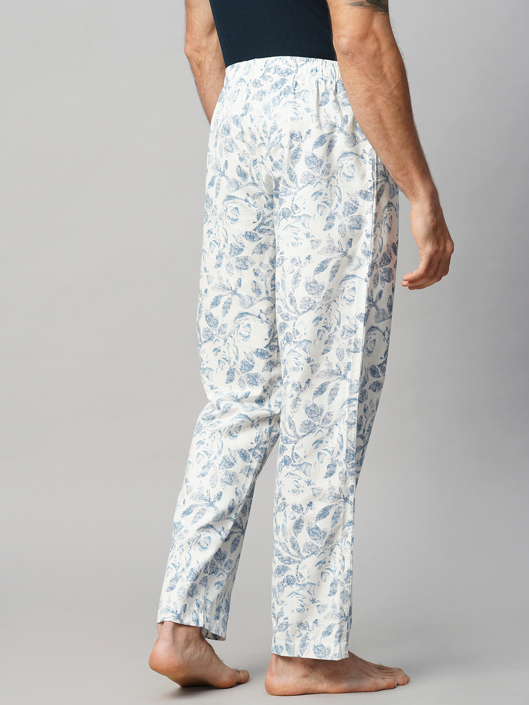 Men's Printed, Blue, Cotton, Regular Fit, Elasticated, Waistband, Pyjama  With Side Pockets