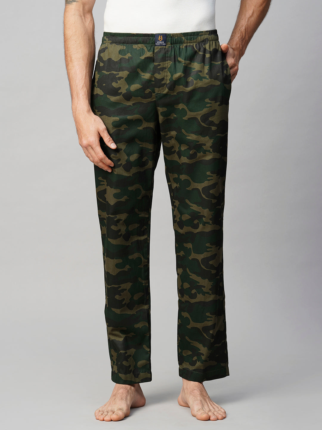 Men's Printed, Green, Cotton, Regular Fit, Elasticated, Waistband, Pyjama  With Side Pockets