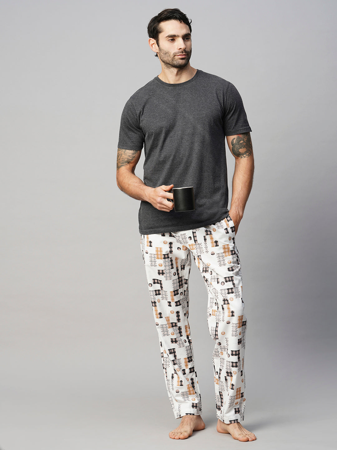 Men's Printed, Multicolor, Cotton, Regular Fit, Elasticated, Waistband, Pyjama  With Side Pockets