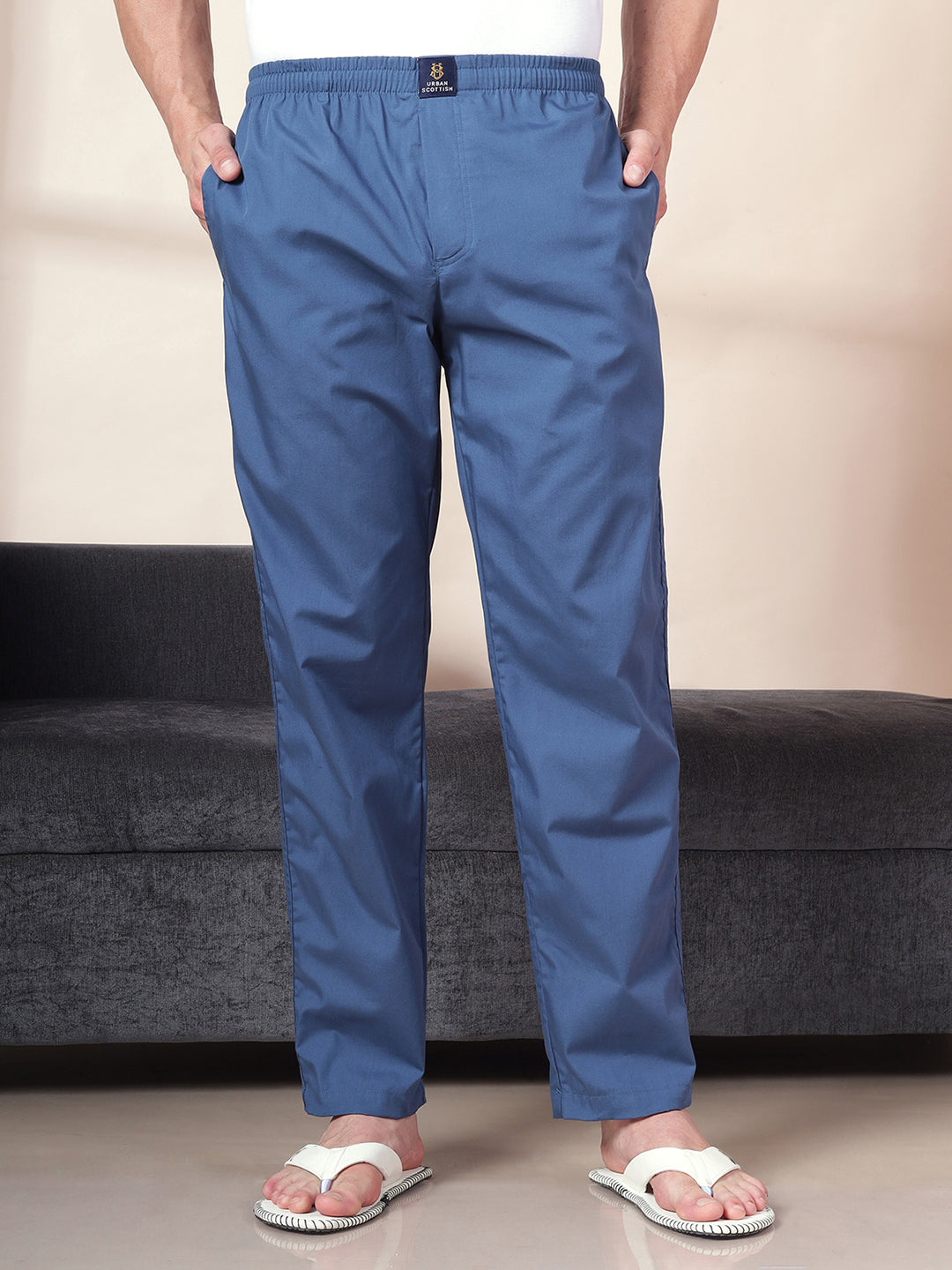 Men's Cotton Navy Pyjama Regular Fit with Side Pockets