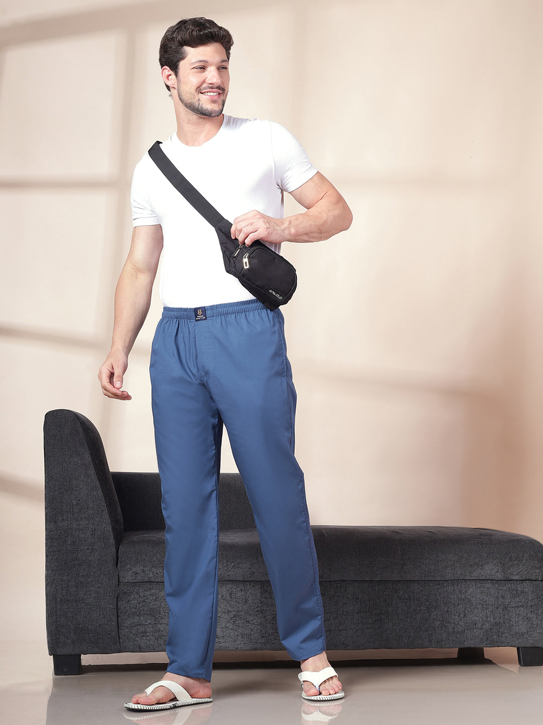 Men's Cotton Navy Pyjama Regular Fit with Side Pockets