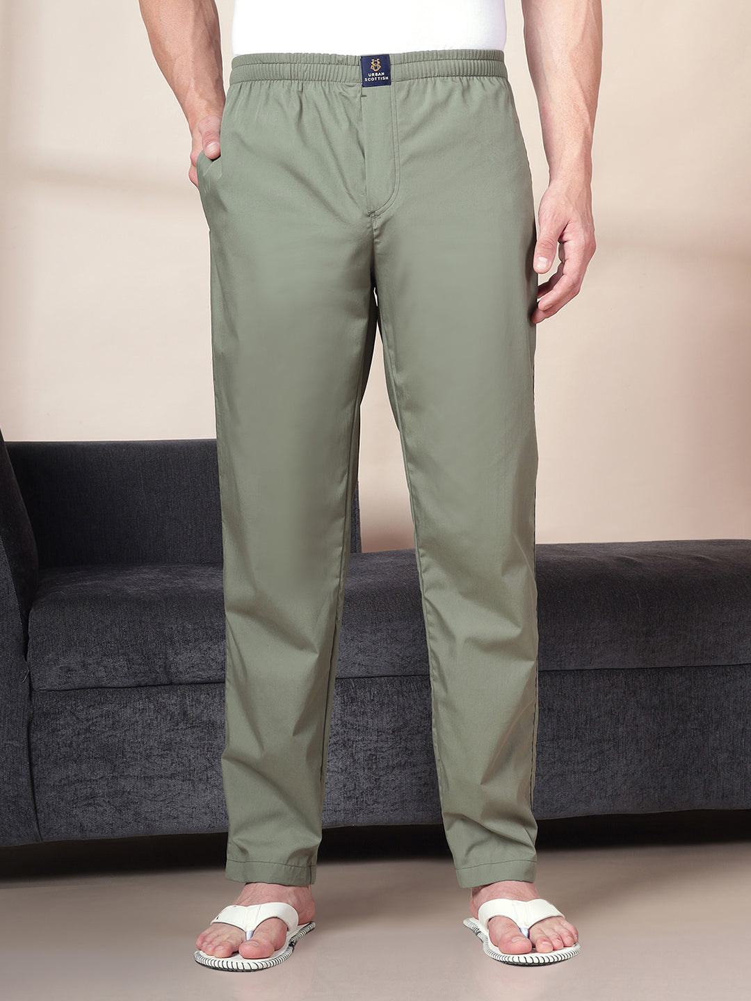 Men's Cotton Olive Pyjama Regular Fit with Side Pockets
