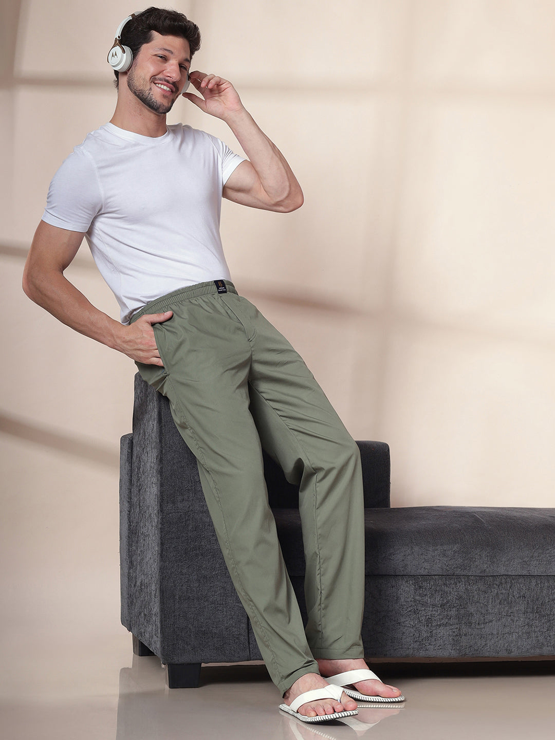 Men's Cotton Olive Pyjama Regular Fit with Side Pockets