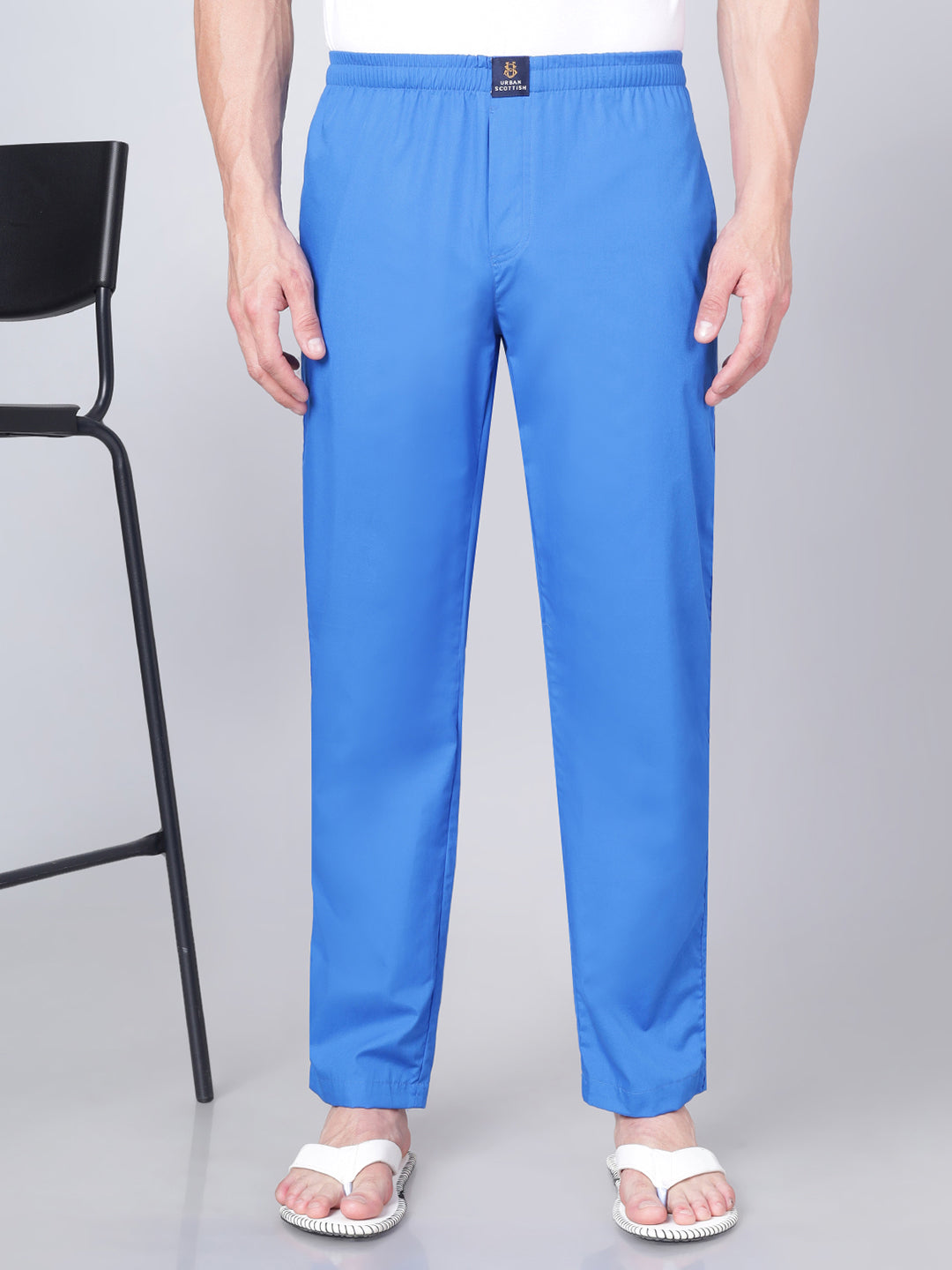 Men's Cotton Medium Blue Pyjama Regular Fit with Side Pockets