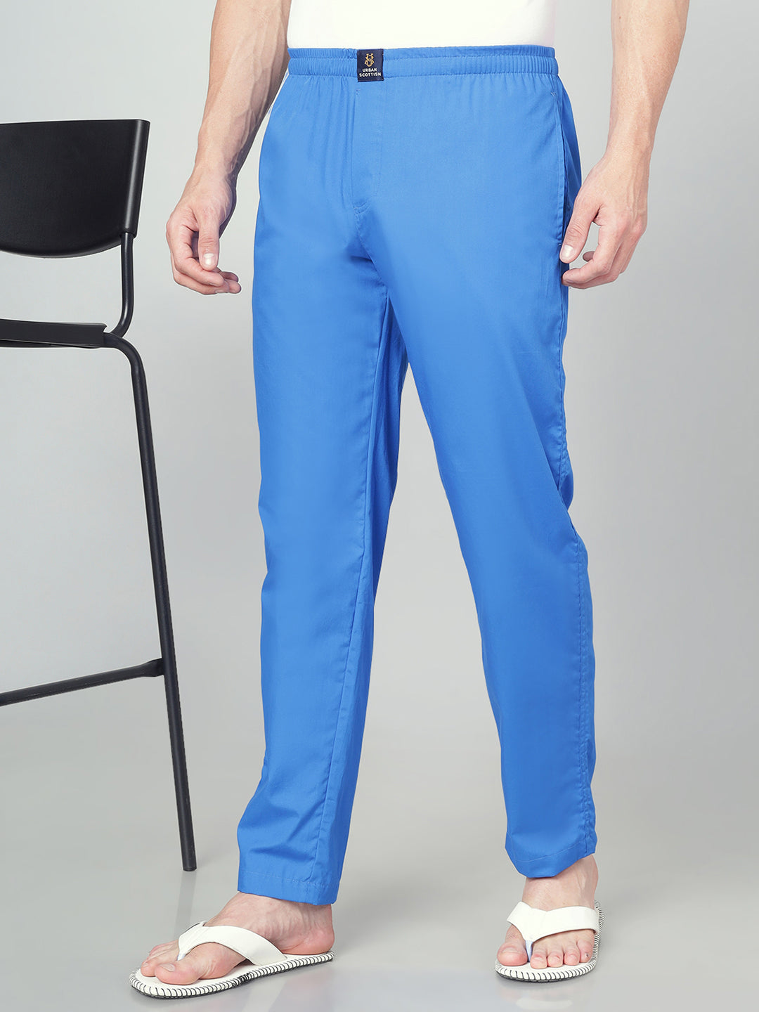Men's Cotton Medium Blue Pyjama Regular Fit with Side Pockets