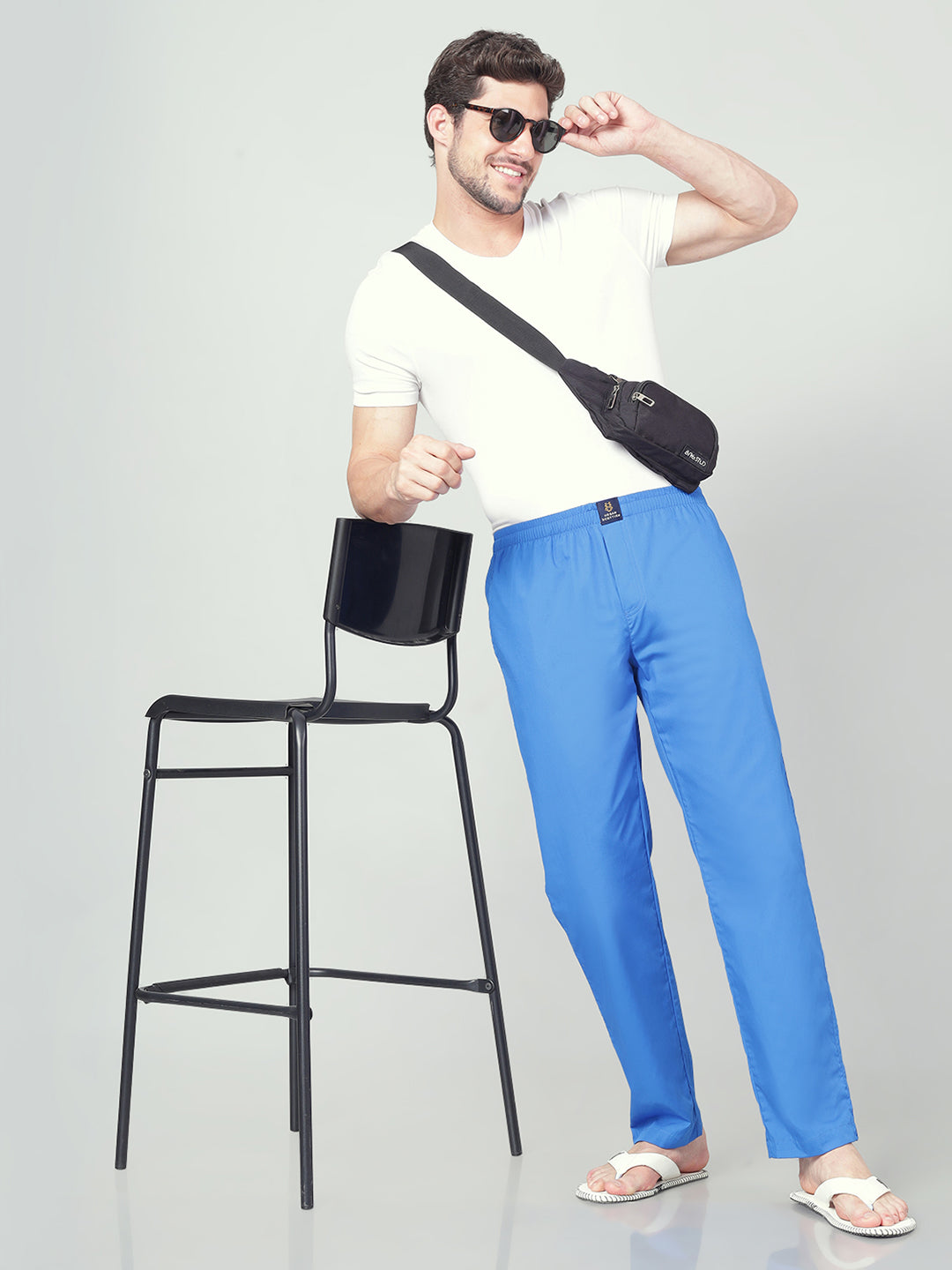 Men's Cotton Medium Blue Pyjama Regular Fit with Side Pockets