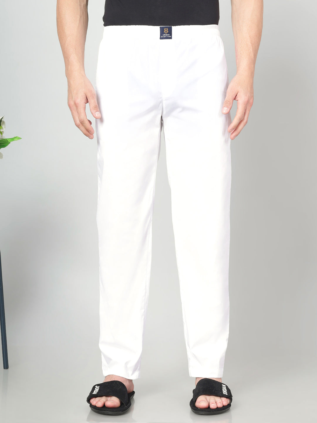 Men's Cotton White Pyjama Regular Fit with Side Pockets