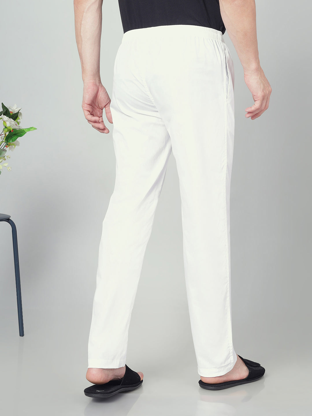 Men's Cotton White Pyjama Regular Fit with Side Pockets