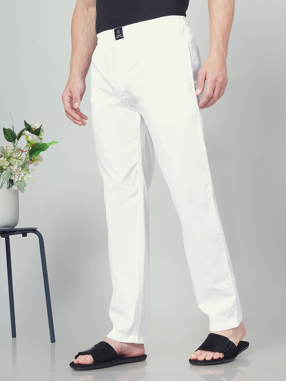 Men's Cotton White Pyjama Regular Fit with Side Pockets