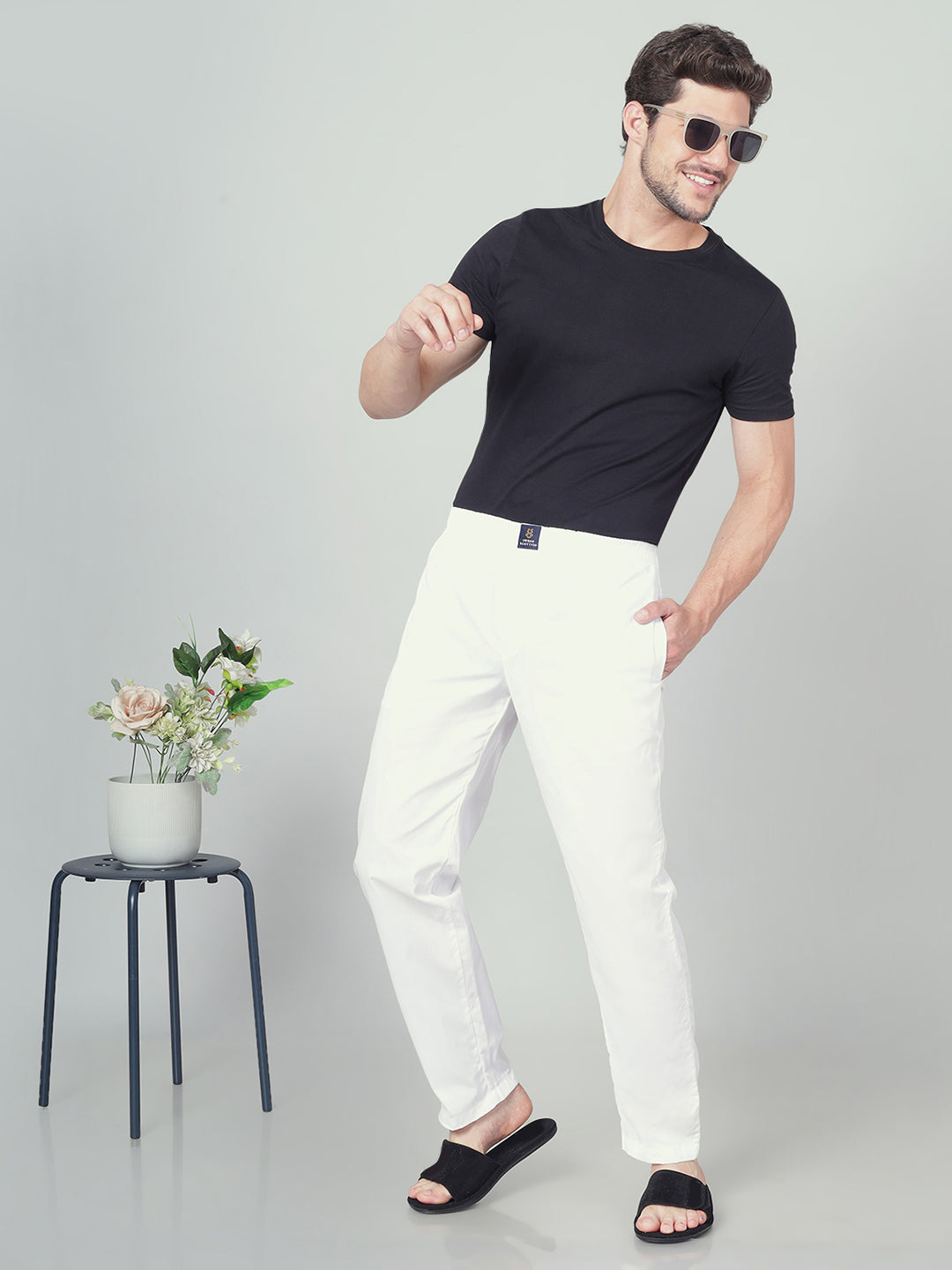 Men's Cotton White Pyjama Regular Fit with Side Pockets