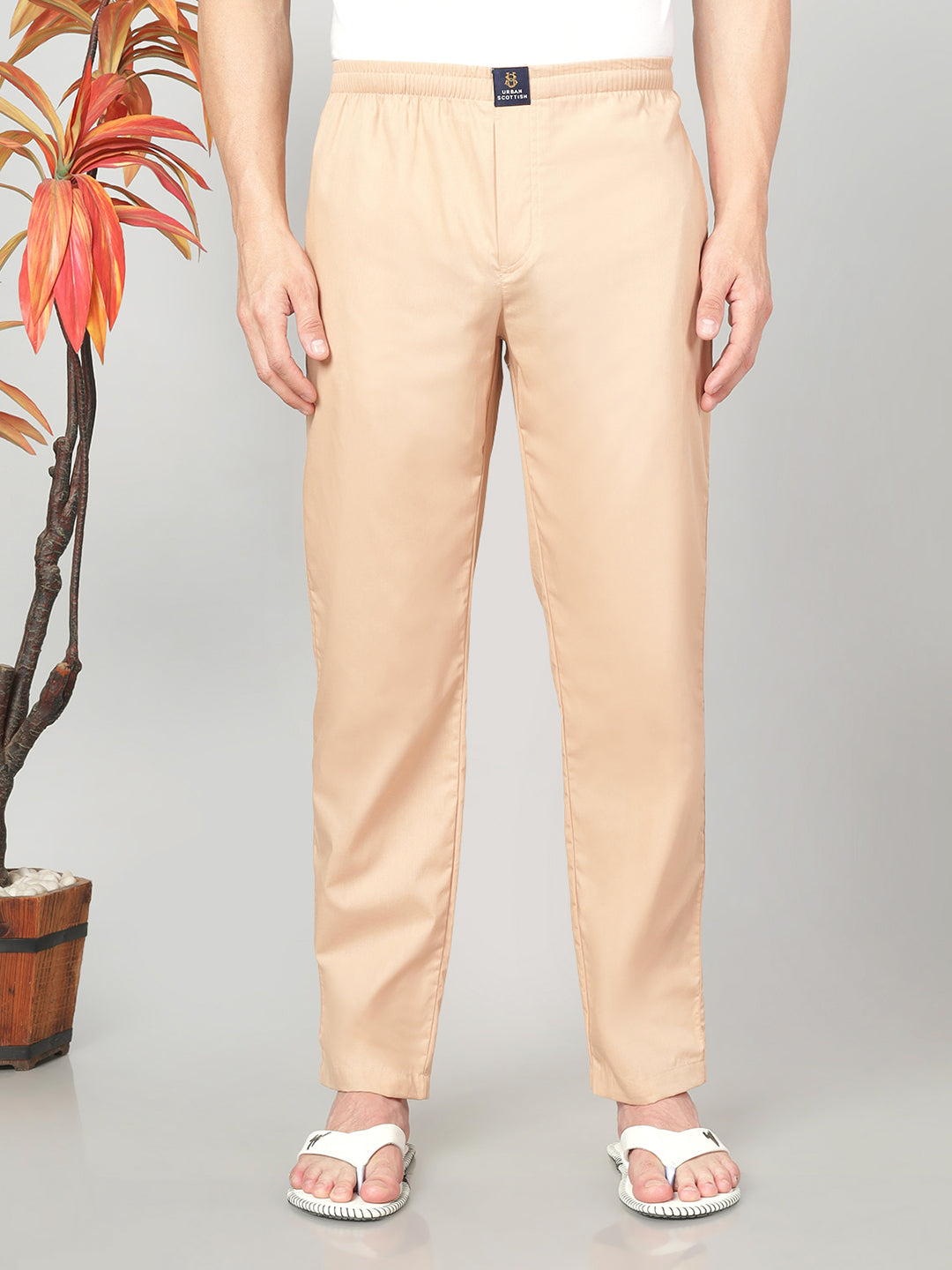 Men's Cotton Beige Pyjama Regular Fit with Side Pockets