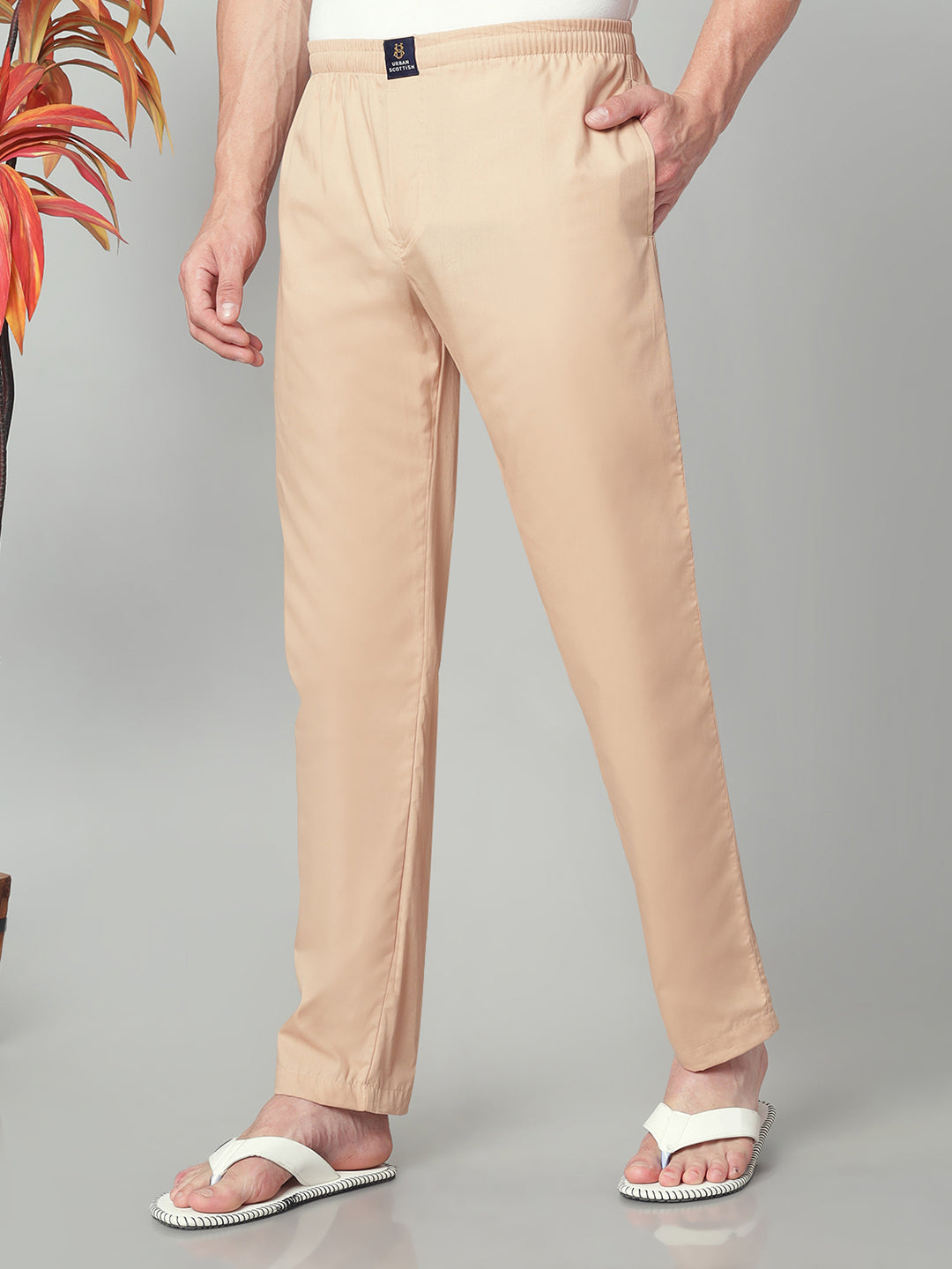 Men's Cotton Beige Pyjama Regular Fit with Side Pockets