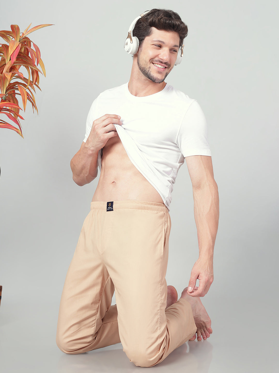 Men's Cotton Beige Pyjama Regular Fit with Side Pockets