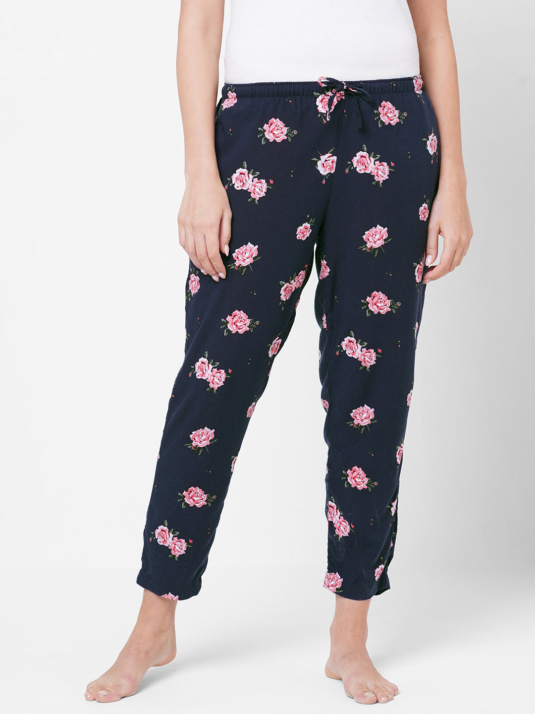 Women's Printed, Navy, Viscose, Regular Fit, Elasticated, Waistband, Pyjama  With Side Pockets