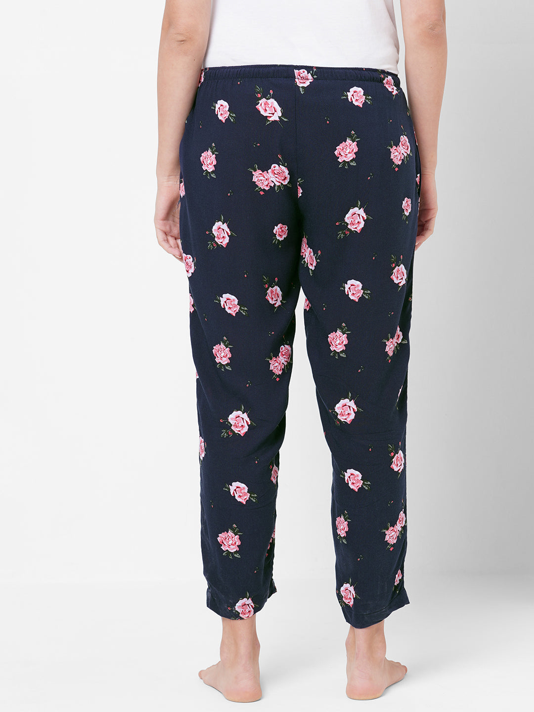 Women's Printed, Navy, Viscose, Regular Fit, Elasticated, Waistband, Pyjama  With Side Pockets