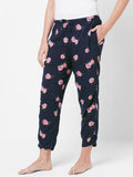 Women's Printed, Navy, Viscose, Regular Fit, Elasticated, Waistband, Pyjama  With Side Pockets